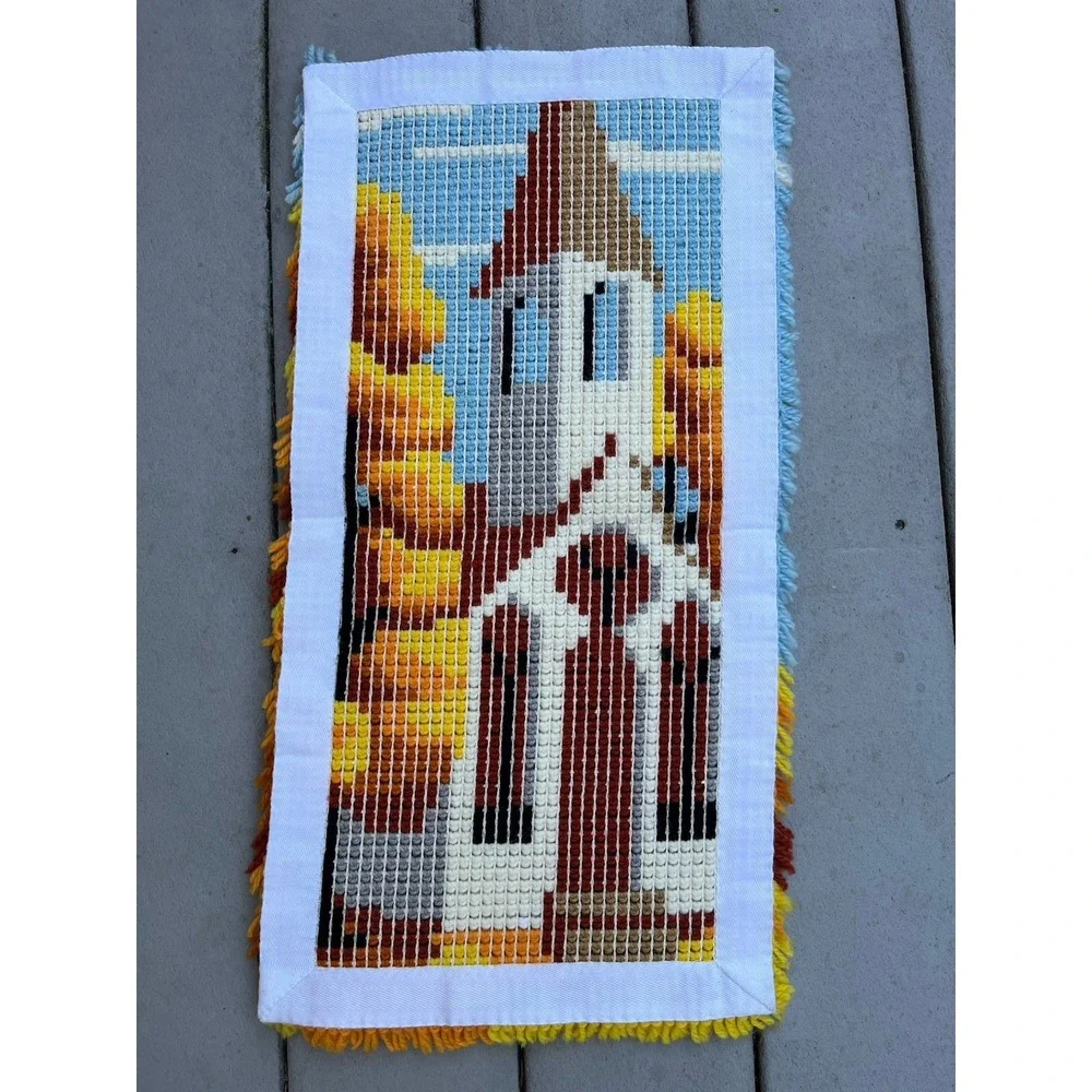 Vogart Crafts Latch Hook Wallhanging Rug Church Fall 12
